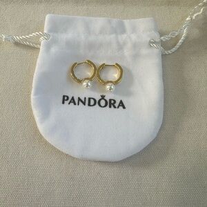 Pandora Treated Freshwater Cultured Pearl Hoop Earrings 14k gold plating
